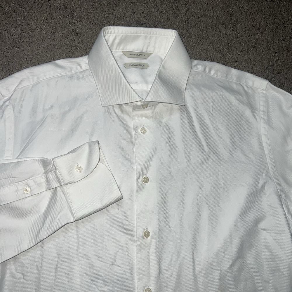 Suitsupply Shirt Men 44  17.5 White Tailored Button Egyptian Cotton Tessilmaglia